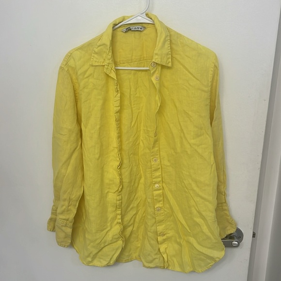 ZARA Yellow Linen Button Down Shirt Oversized Small - Picture 2 of 4